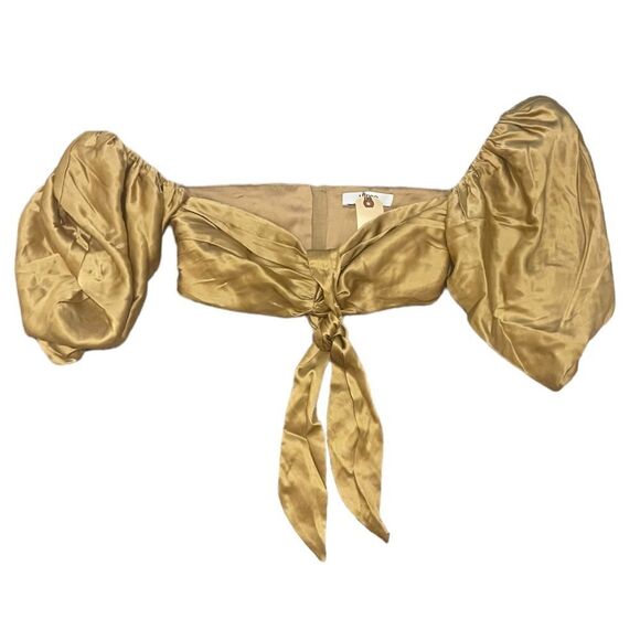 Aiifos Beatriz Silk Top Crop Size Medium Gold Puff Sleeves Revolve - Picture 3 of 7